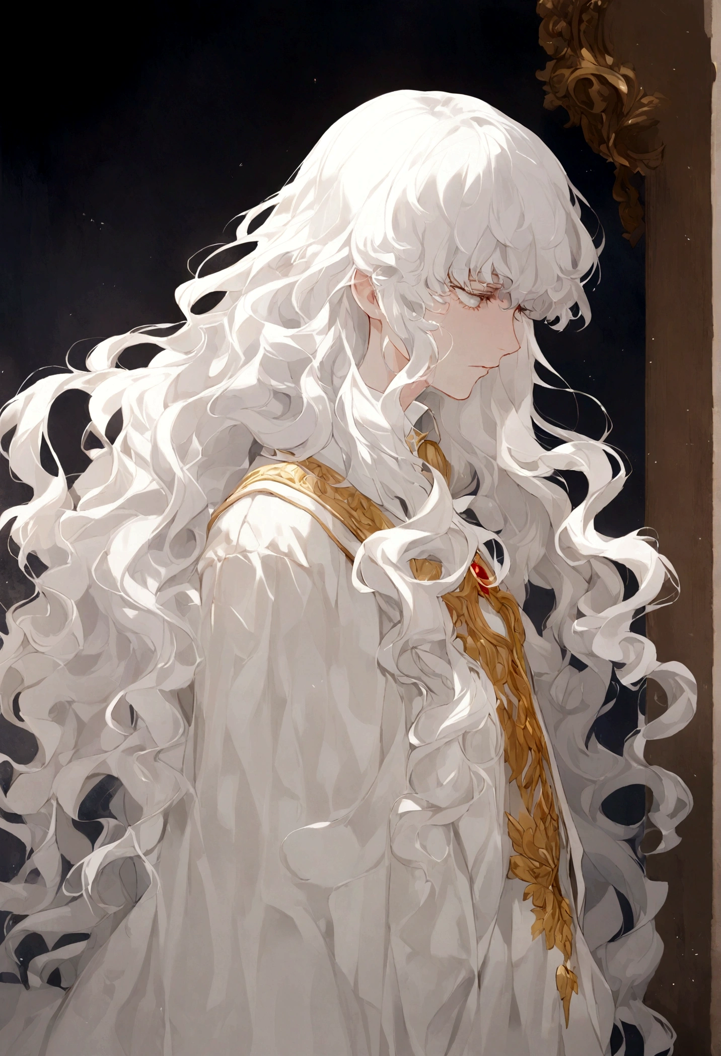 100_Electrical style,Griffith, white hair, Pretty Boy, from the side, Look away. little boy, long hair,sad