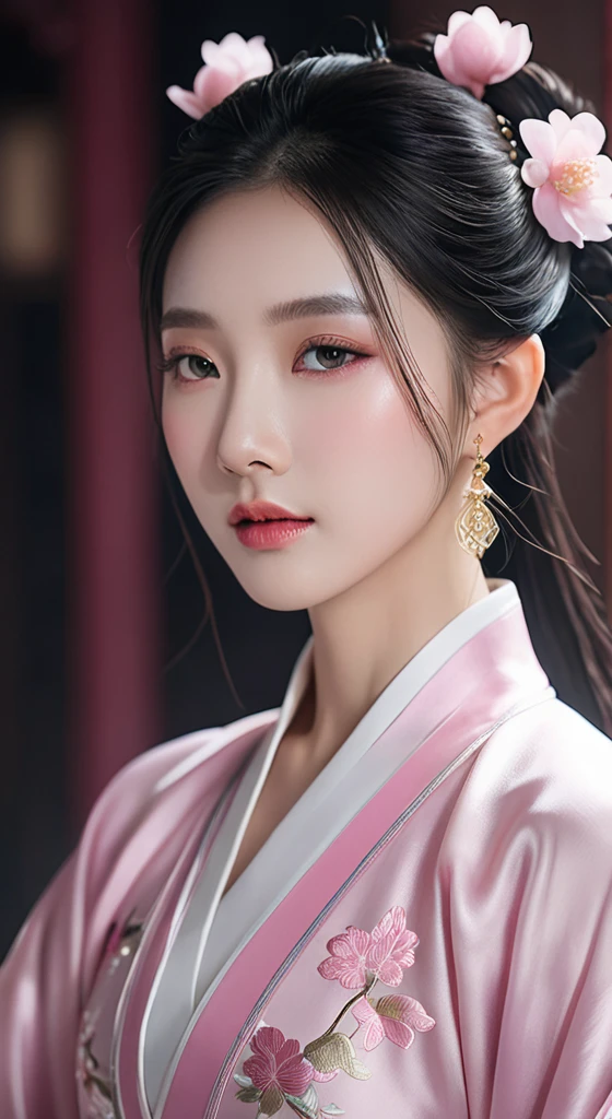 a close up of a woman wearing a pink dress and a tia, concept art inspired by Huang Ji, trending on cg society, fantasy art, white hanfu, chinese style, hanfu, palace , a girl in hanfu, ethereal beauty, traditional beauty, chinese princess, traditional chinese, a beautiful fantasy empress, Ghost Festival