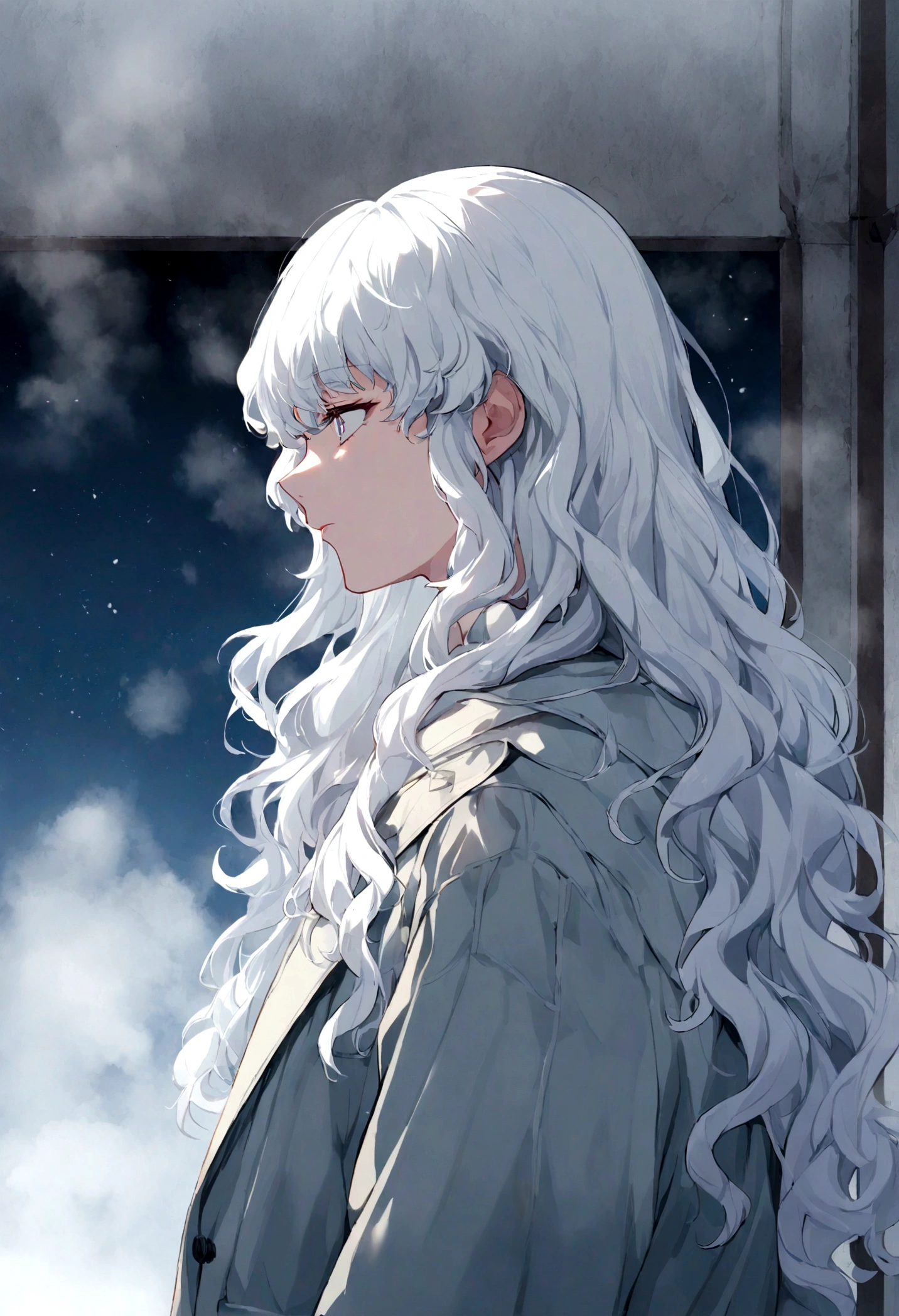 100_Electrical style,Griffith, white hair, Pretty Boy, from the side, Look away. little boy, long hair,Cold,Cold