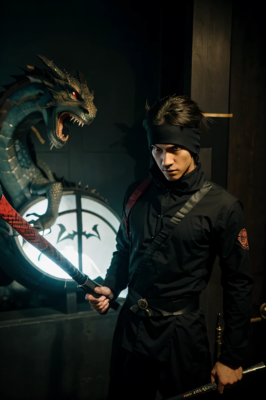ninja with a dragon behind