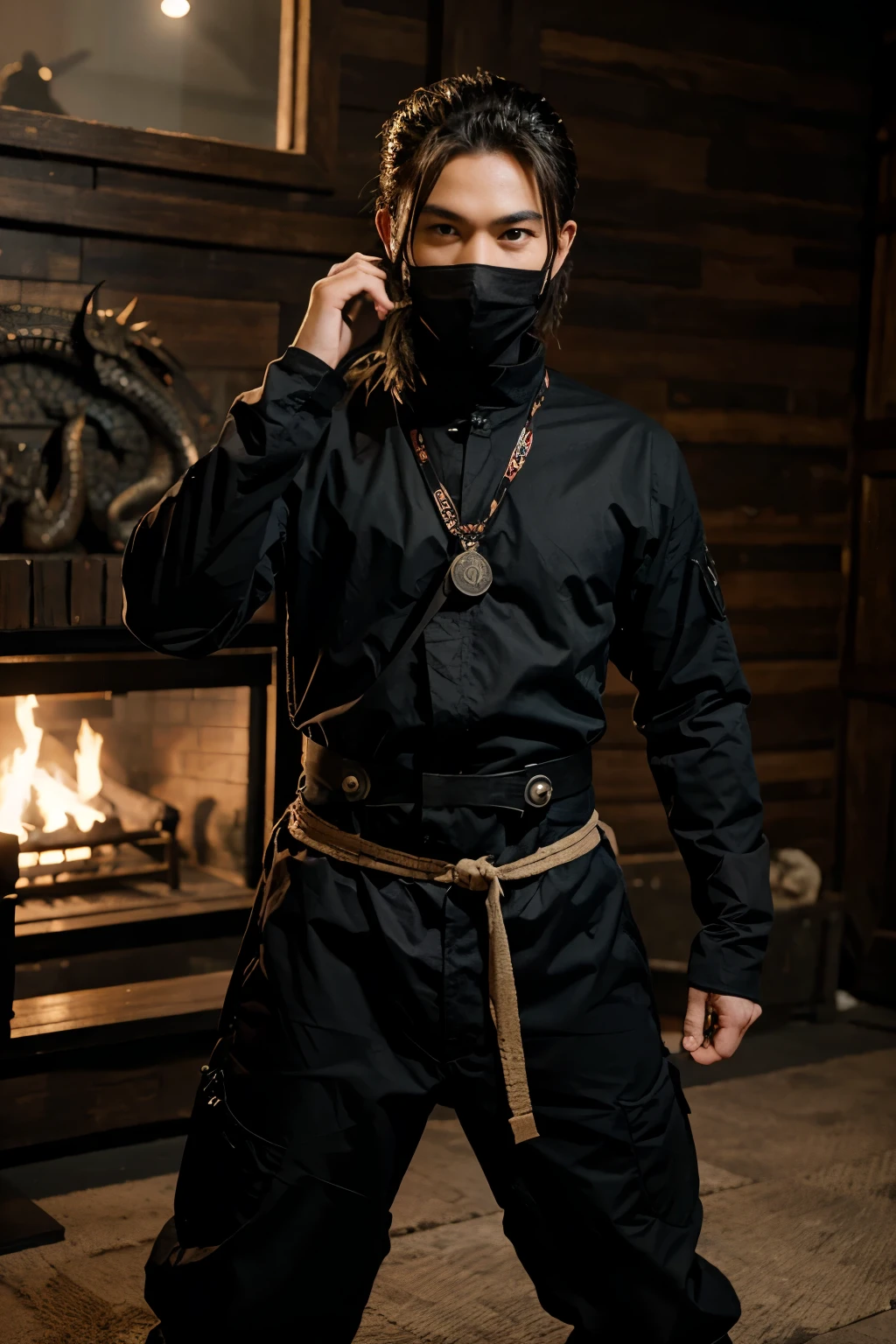 ninja with a dragon behind