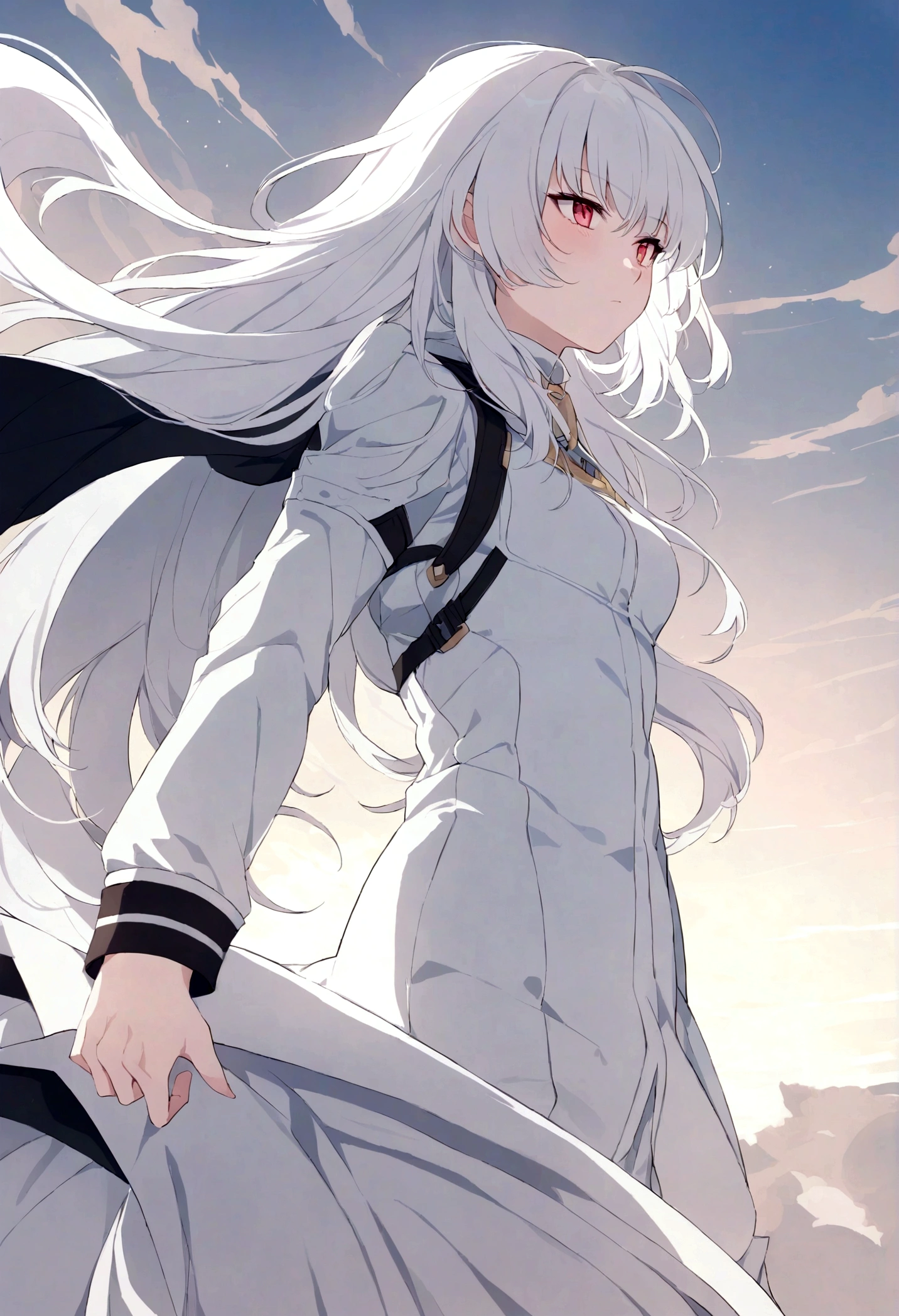 100_Electrical style,Griffith, white hair, 从side, Look away.long hair,fierce,side