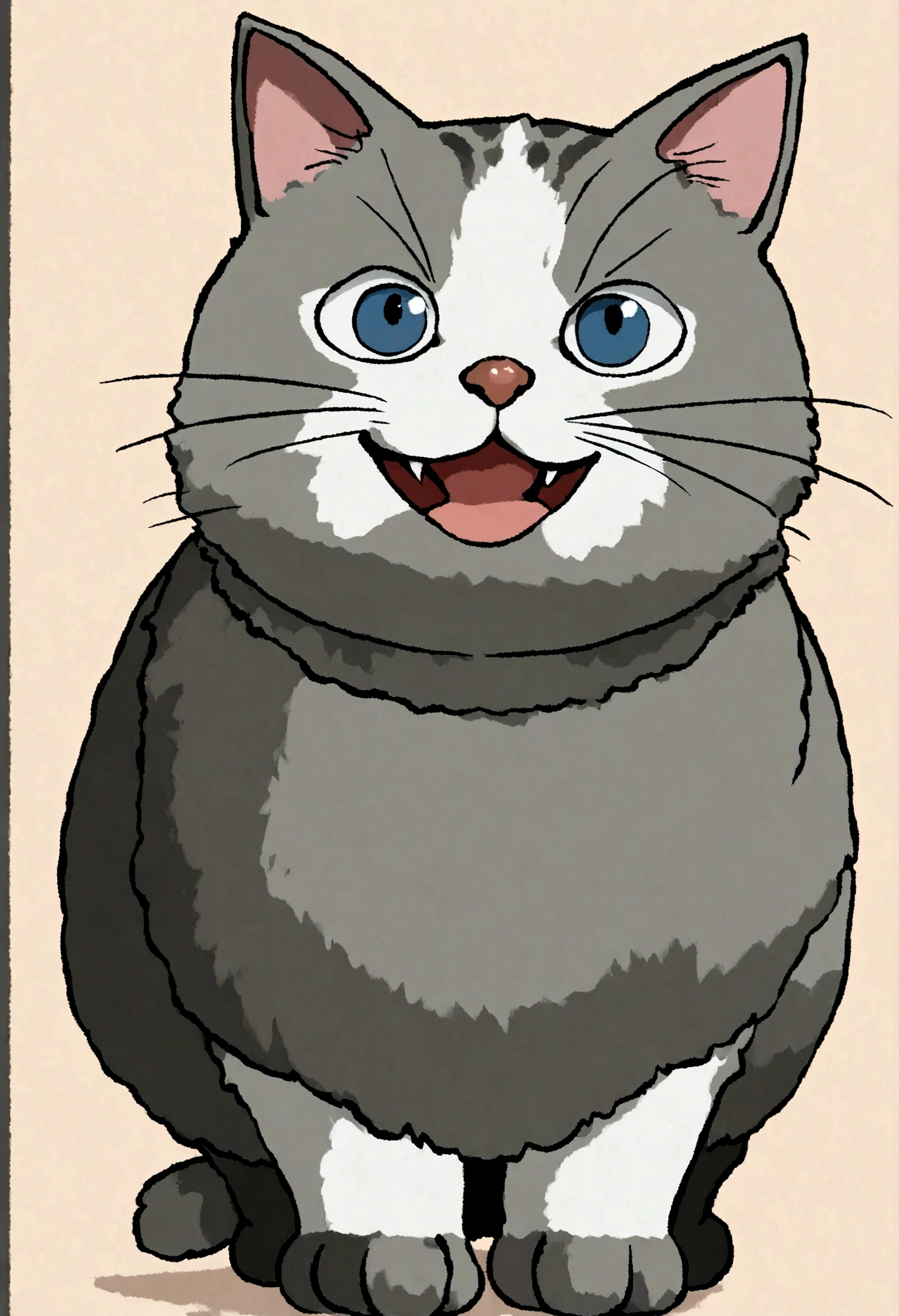 super gato, Dark grey Tabby cat with white bottom, studio_ghibli_anime_style style, 2d