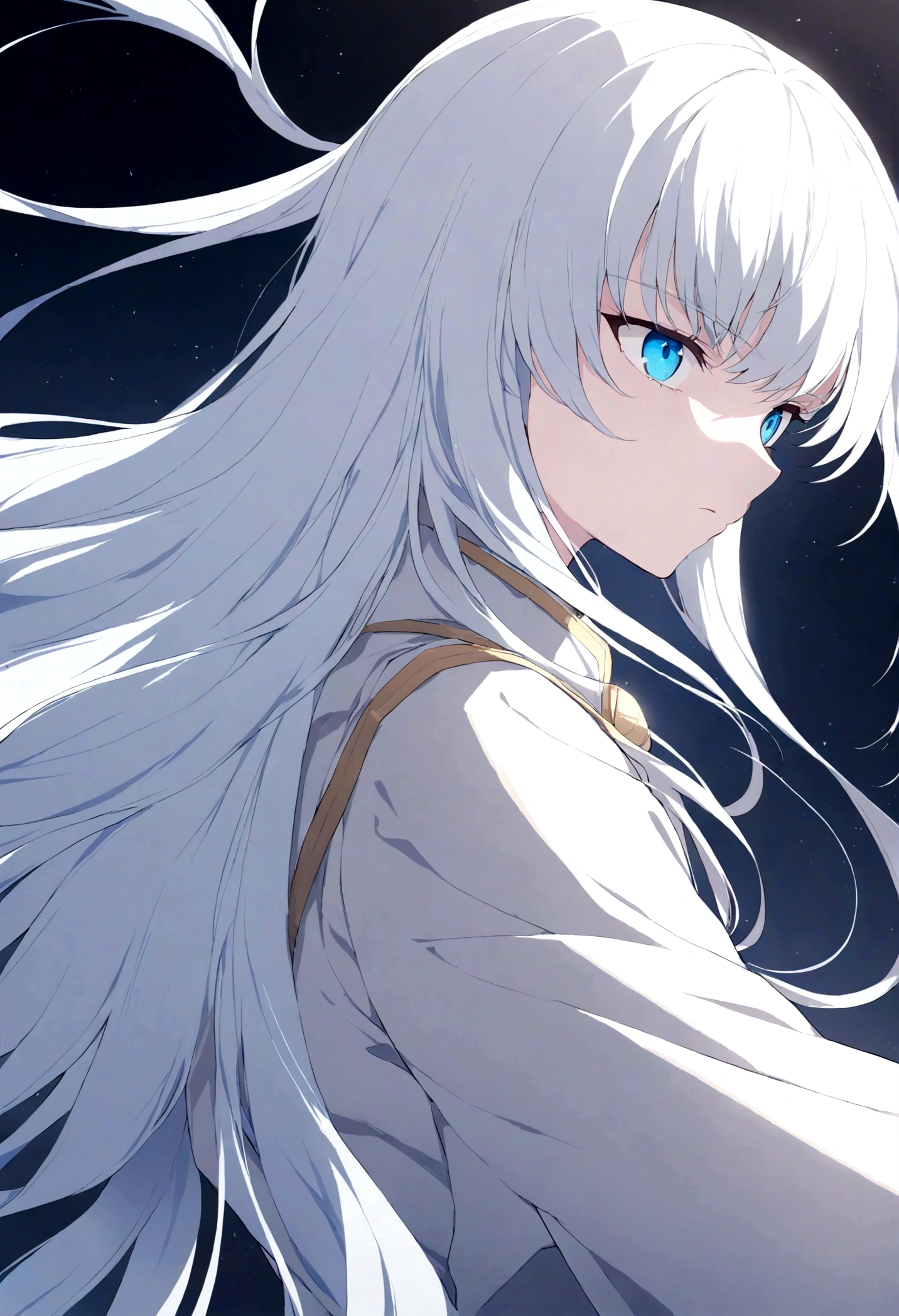 100_Electrical style,Griffith, white hair, 从side, Look away.long hair,fierce,side,Blue eyes