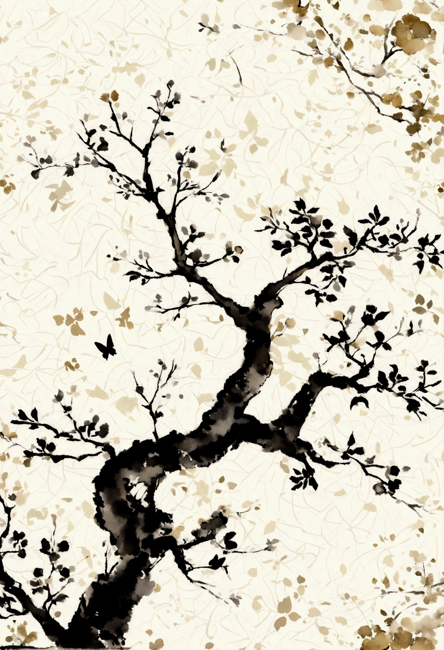 There is a painting,Butterflies stop on flowers, The image is located in the lower right corner,Lots of white space,程家穗的Minimalism, tumblr, Minimalism, Chinese watercolor style, Chinese style, Chinese painting style, beautiful iphone wallpapers, Chinese painting, Wallpaper Art, Traditional Chinese painting, Nakamoto Universe, Chinese Ink Painting, Simple background, phone wallpaper, Amazing wallpapers