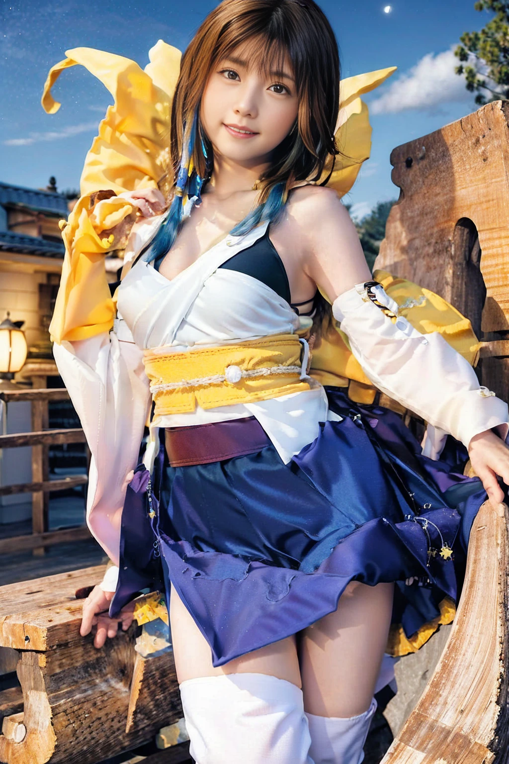 masterpiece、1 beautiful girl、Fine Eyes、smile、Puffy eyes、highest quality, 超High resolution, (reality: 1.4), 360-degree beautiful starry sky、Big Moon、Japanese、21 years old、so beautiful、desert、Beautiful Skin、Body facing forward、Cleavage、(超reality的な)、(High resolution)、(8k)、(Very detailed)、(美しくFine Eyes)、(Very detailed)、 Detailed face、Bright lighting、Professional Lighting、Looking at the audience、Look straight ahead、Diagonal bangs、Bright light Blue Hair、Nogizaka Idol、masterpiece, highest quality, Very detailed, shape, Long Hair, Blue Hair, Circlet, Red eyes,Small breasts, Yellow gloves, White Dress, belt, Cape, boots,mini skirt、Dance with open arms、