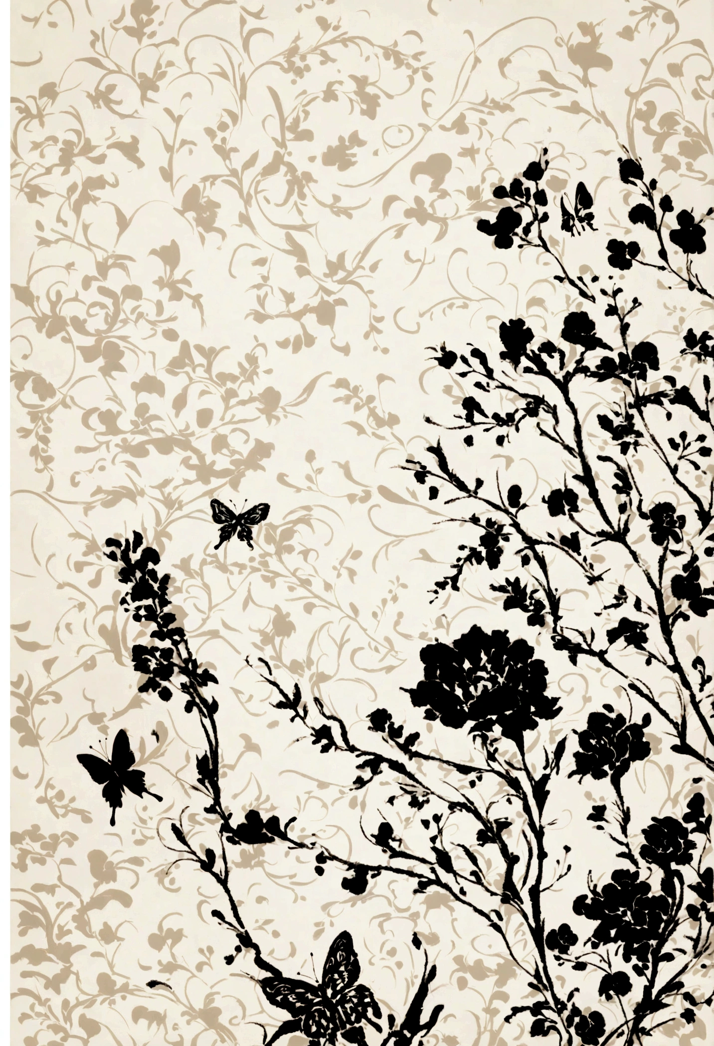 insect,Butterflies stop on flowers, Black and White风格,Lots of white space,tumblr, Minimalism, Black and White, Chinese style, Chinese painting style, Chinese painting, Wallpaper Art, Traditional, Nakamoto Universe, Chinese Ink Painting,