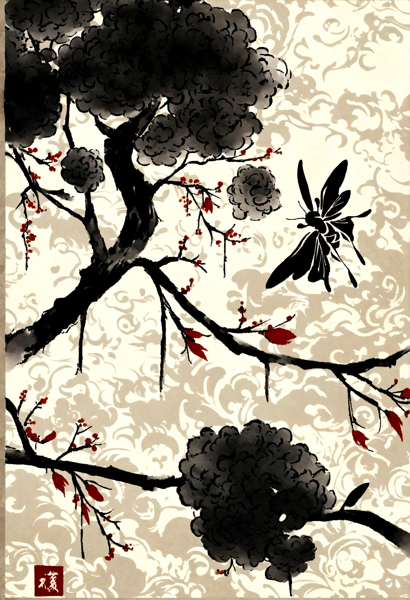 insect,Black and White风格,tumblr, Minimalism, Black and White, Chinese style, Chinese painting style, Chinese painting, Wallpaper Art, Traditional, Nakamoto Universe, Chinese Ink Painting,