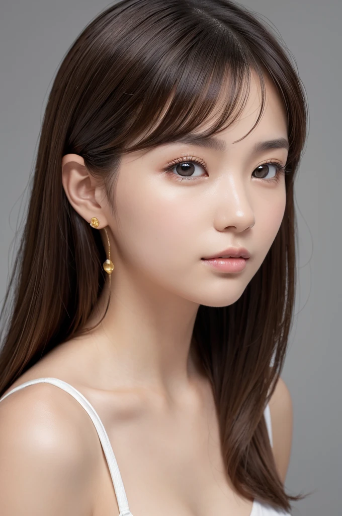 (High resolution:1.3), (16k, Photorealistic, Raw photo, Best image quality: 1.4), Japanese, (One Girl), Beautiful Face, (A vivid face), (Brown hair、Long Hair:1.3、bangs:0.5), (Brown Eyes 1.3), Beautiful Hairstyles, Realistic eyes, Beautifully detailed eyes, (Realistic Skin), Beautiful skins, attractive, 超A high resolution, Surreal, High detail, Golden Ratio, Highly detailed cute girl,(20-year-old)