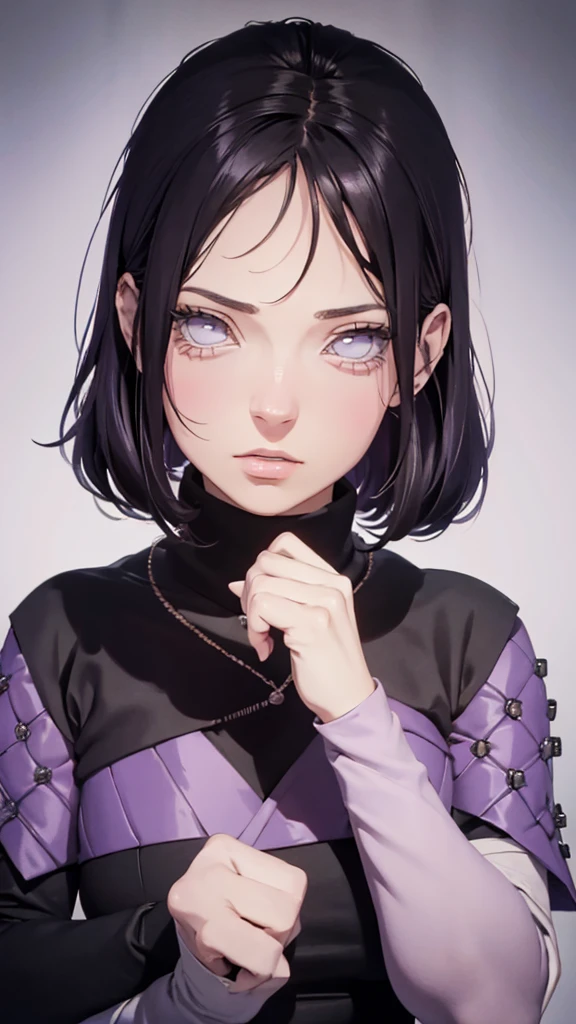2d, Personagem feminina, {{6 anos de idade}}, para um RPG baseado no universo Naruto por Masashi Kishimoto, especially not clã hyuga; Wraith-inspired appearance / apex legends, com olhos cinza-byakugan, gentle and sweet expression; medium and dark hair; wearing lilac ninja outfit]; beautiful Japanese animation style art, High definition, Obra de arte, {{olhos altamente detalhados}}, Grain Filter, detailed lips, high resolution, ultra-detalhado, retrato, mulher caucasiana, realistic proportions, Anatomicamente preciso, bochechas rosadas; alta qualidade, premiado, high resolution, 8K, ((altamente detalhado:1.3)

