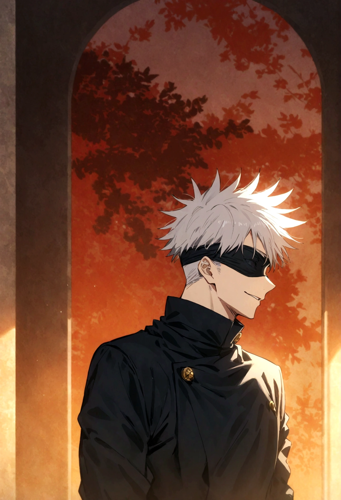 (1 male,satoru gojo,jujutsu kaisen,Gray Hair),(Gojo Satoru Costume Details:Black clothes with a high collar,(Black blindfold)), (Infinite Emptiness)Draw a scene from,Cynical smile,,Gojo is a tall adult male.,A highly likeable male character,Rising pale energy,Ishida Midori Style,I was impressed by Yoshihiro Togashi.,Black, white and blue as main colors,Intricate details,Wind,Impressive illustration work,Decadent,artwork,Perfect ???????,Anatomically correct,,Dynamically,nice,wonderful,Dark fantasy,Light and Darkness,Coming this way,(masterpiece:1.3),(highest quality:1.4),(ultra detailed:1.5),High resolution,extremely detailed,unity 8k wallpaper,Close-up shot，xianxia