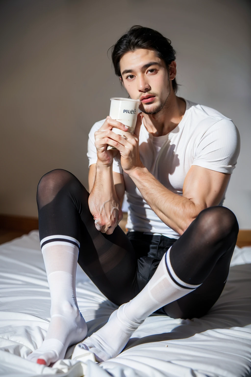 handsome guy，Tights，White Socks，The milk was sprinkled