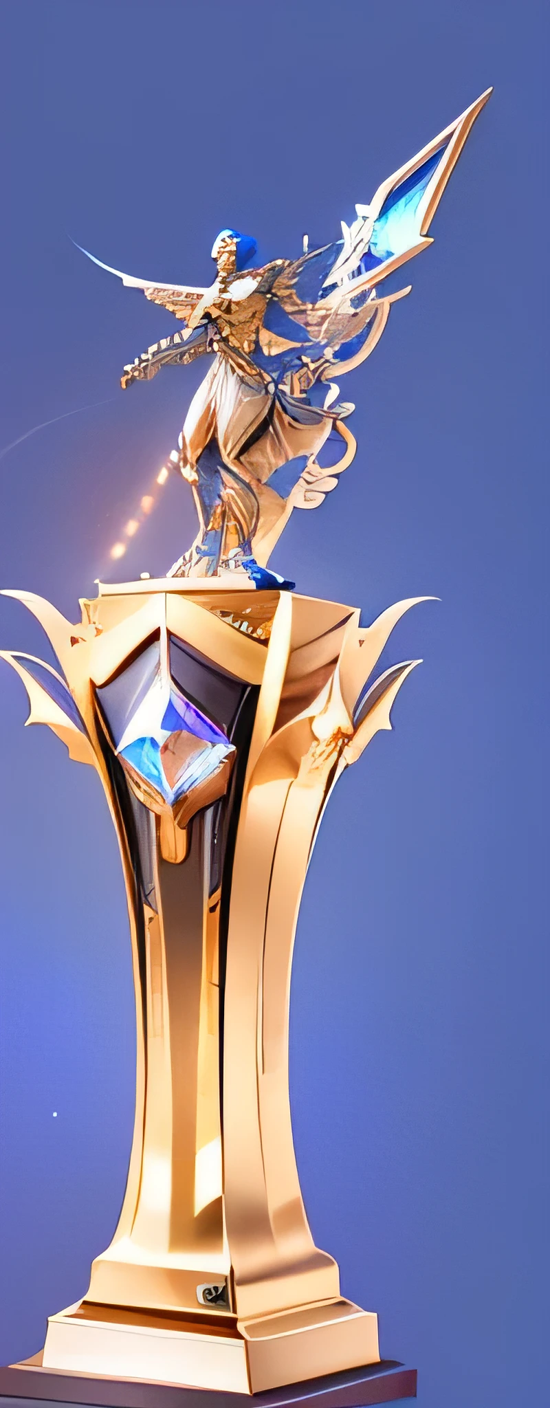 there is a Kaneko trophy with a blue diamond on it, Award-winning images, Epic Hot, League of Legends Champion, race, cgsociety award, holdinG a Kaneko! Trophies!, Award-winning works, game, Esports, 2 0 2 2, 2022, Epic game, Kaneko, programming, cg awards gallery, score:G, Trophies have a red logo on them