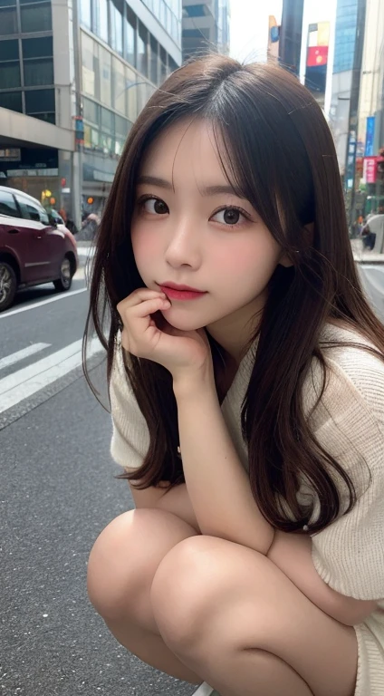 In detail, High resolution, high quality、Perfect dynamic composition, Beautiful fine details, Medium Hair, small 、Natural color lip, squat,Kamimei、Shibuya Ward、university student、1 person、Clear Skin、Shiny Hair、Tabletop, 最high quality, figure, Super detailed, In detail, High resolution, 8k,The correct state of the human body