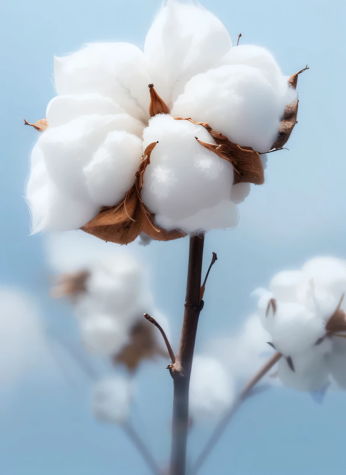 there is a close up of a plant with cotton on it, cotton, lots of white cotton, lots of cotton plants, cotton clouds, cotton texture, lined in cotton, Crisp details, cotton fabric, Perfect details, soft and Fluffy, "High quality product image", Soft light, Morning details, shutter, High quality details, Fluffy, close up