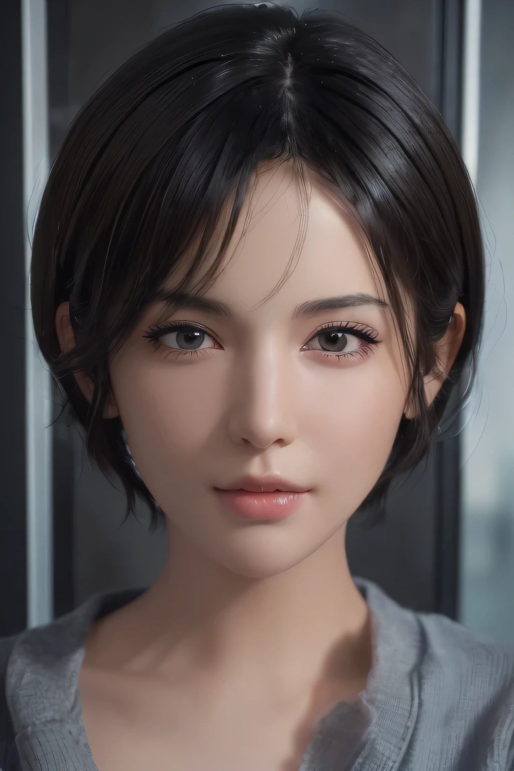 (masterpiece:1.3), (8k, photorealistic, RAW photo, best quality: 1.4), (1girl), beautiful face, (realistic face), (black hair, short hair:1.3), beautiful hairstyle, realistic eyes, beautiful detailed eyes, (realistic skin), beautiful skin, (sweater), absurdres, attractive, ultra high res, ultra realistic, highly detailed, golden ratio
