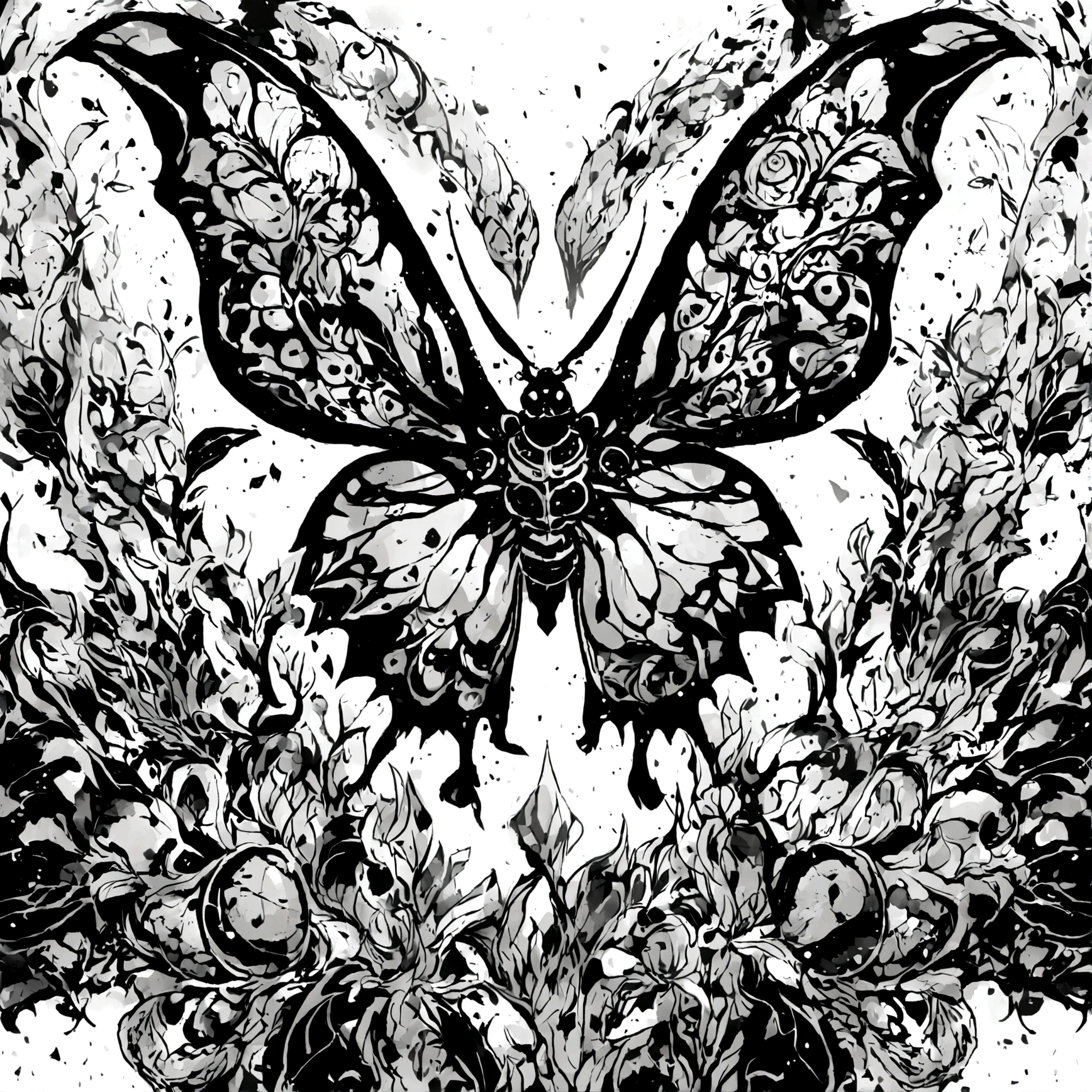 insect,ladybug,Butterfly,Black and white ink,