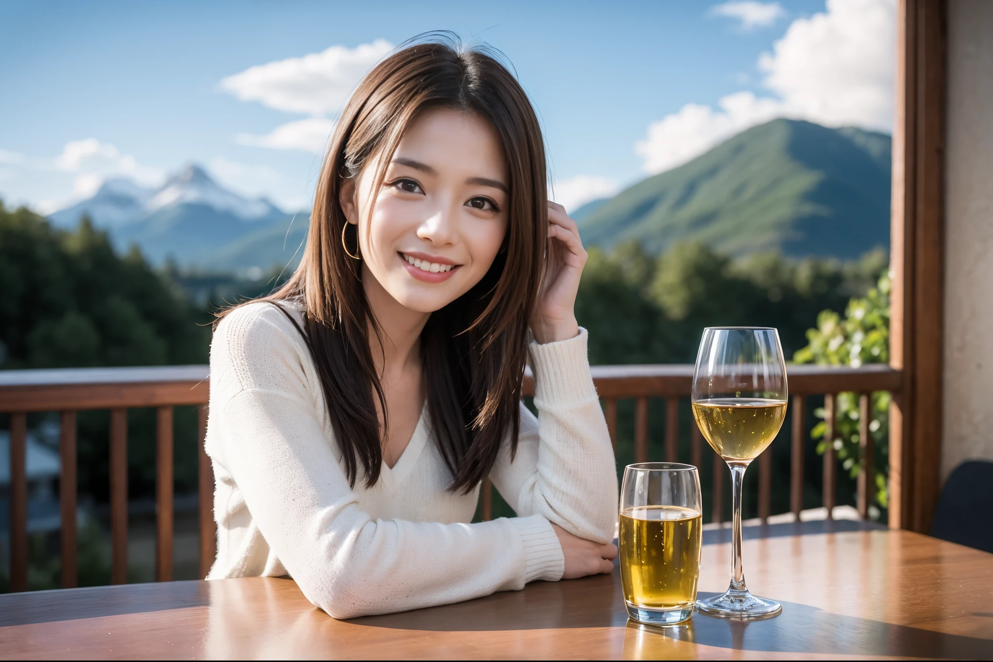 ((highest quality、8k、masterpiece:1.3))、1 male、1 woman who resembles Satomi Ishihara、Couple、Spouse、Couple、The body is slim、((Bob Hale、Straight hair:1.2)), (Realistic, Intricate details:1.2), テーブルの上のwine glass、Shine light on your face、 Amazing view of the sunset sky and clouds、Amazing mountain views、A bright smile、The wonderfulness of smile、Bright image、The beauty of wine, Beautiful Face, blue eyes, The light shines on your face, Blushing, short hair,Bright Face、 (42 years old), 39 years old, red wine 、Appetizers、Italian food、Wine bottle、Champagne、sparkling wine、Two beauties、Brown Hair、Shortcuts、Long sleeve shirt、dress、Pretty Woman 1, (slimな顔), (The body is slim), (Brown Hair), (Shortcuts), cheeks turn a little red,Attractive beauty、restaurant, In a prominent place (From the waist up) Nova Frog Style, actress, model, Upper Body, White wine, slim, wine glass, 中央に置かれたwine glass, smile, (smile: 1.15), Beautiful fine grain, Depth f/2,saturation, High Contrast, Strong light and shadow,Moist Body:1.5、3D texture、Delicate eyes、Brown Hair、The hair is very shiny、