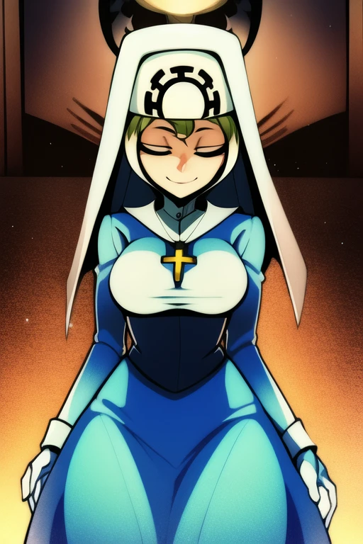 1 girl, solo, The Nun, Nun clothes, (yellow skin tone:1.3), huge waists, 