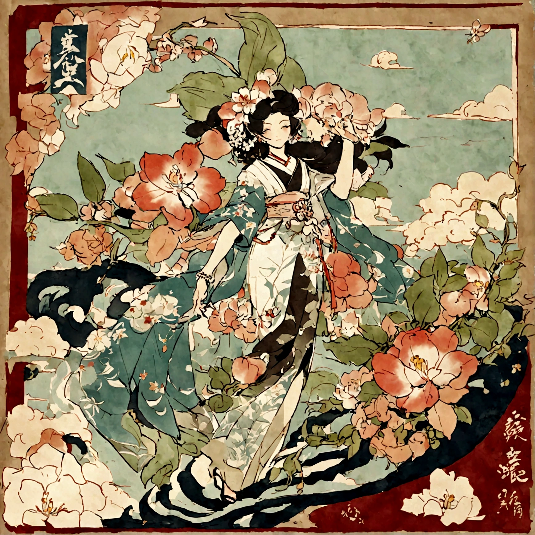 Zhuangzhou Mengdie,Ukiyo-e,Huge flowers,an orchid,summer
