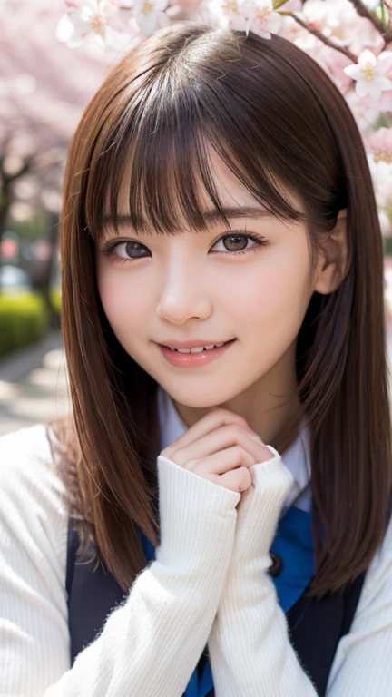 one girl, (a beauty girl, delicate girl:1.3), (:1.3),
break, (spring, Cute Uniform:1.3),
break, (Street view:1.3), (Cherry blossoms fall:1.3), (wool gloves), perfectly trimmed fingers,
break, Extremely fine resolution, (Symmetrical eyes:1.3),
break, Small breasts, Brown eyes, Parted bangs, Brown Hair, girl,
break, (Eye and facial details:1.0), (Get closer to the face, Zoom in on face, Face Focus:1.0),Face close-up,
break, (masterpiece, highest quality, Very detailed, Detailed face, 8k),SakuraFubuki,Cherry blossom petals,smile,Random Pause
