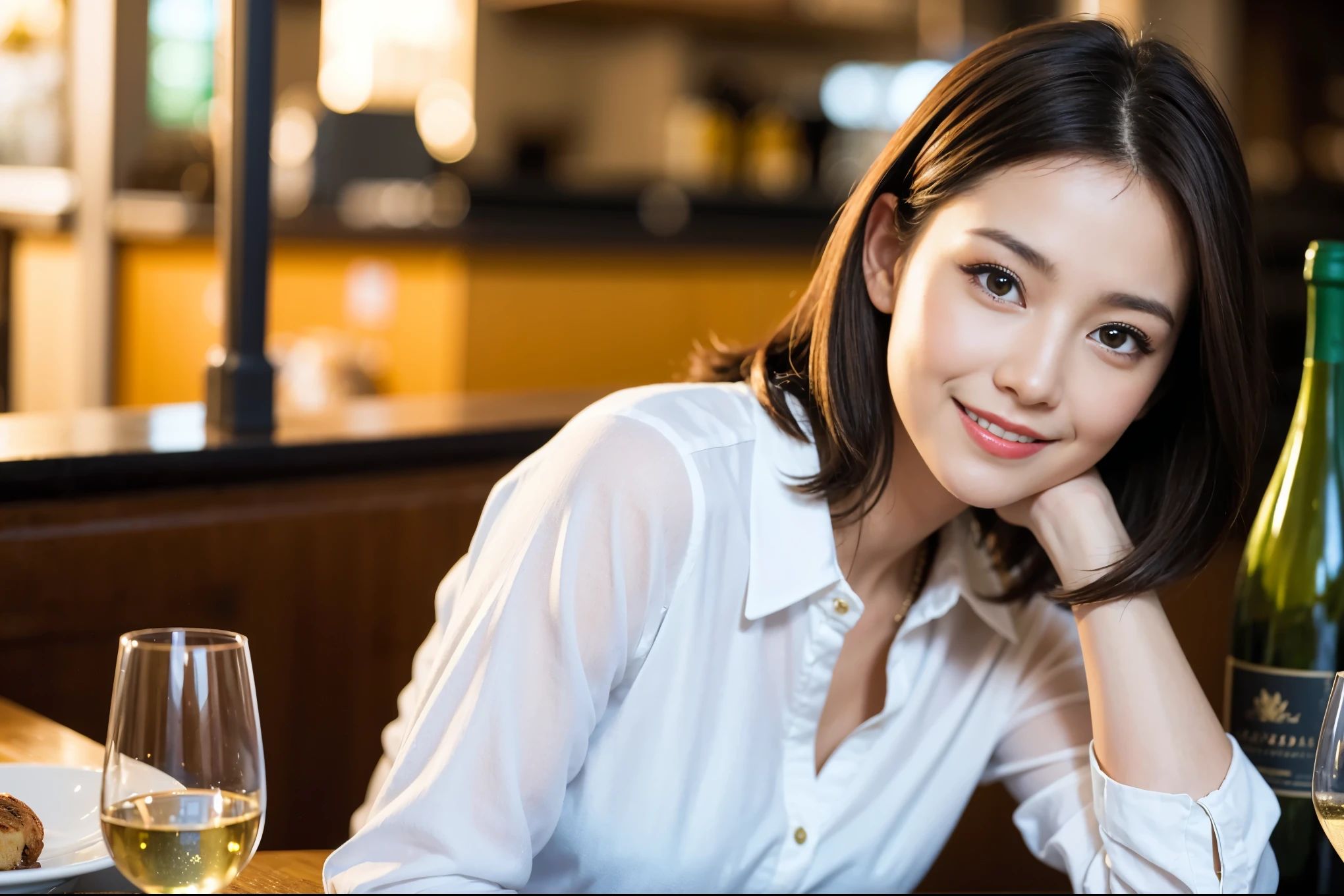 ((highest quality、8k、masterpiece:1.3))、1 male、1 woman who resembles Satomi Ishihara、Couple、Spouse、Couple、The body is slim、((Bob Hale、Straight hair:1.2)), (Realistic, Intricate details:1.2), テーブルの上のwine glass、Shine light on your face、 Amazing view of the sunset sky and clouds、Amazing mountain views、A bright smile、The wonderfulness of smile、Bright image、The beauty of wine, Beautiful Face, blue eyes, The light shines on your face, Blushing, short hair,Bright Face、 (42 years old), 39 years old, red wine 、Appetizers、Italian food、Wine bottle、Champagne、sparkling wine、Two beauties、Brown Hair、Shortcuts、Long sleeve shirt、dress、Pretty Woman 1, (slimな顔), (The body is slim), (Brown Hair), (Shortcuts), cheeks turn a little red,Attractive beauty、restaurant, In a prominent place (From the waist up) Nova Frog Style, actress, model, Upper Body, White wine, slim, wine glass, 中央に置かれたwine glass, smile, (smile: 1.15), Beautiful fine grain, Depth f/2,saturation, High Contrast, Strong light and shadow,Moist Body:1.5、3D texture、Delicate eyes、Brown Hair、The hair is very shiny、