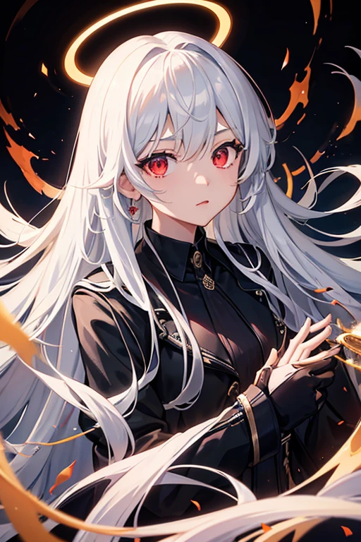 (Xiangyu，a girl at night)Silver coat，Delicate and soft，Hands in pockets，Unique temperament，white hair，red eyes