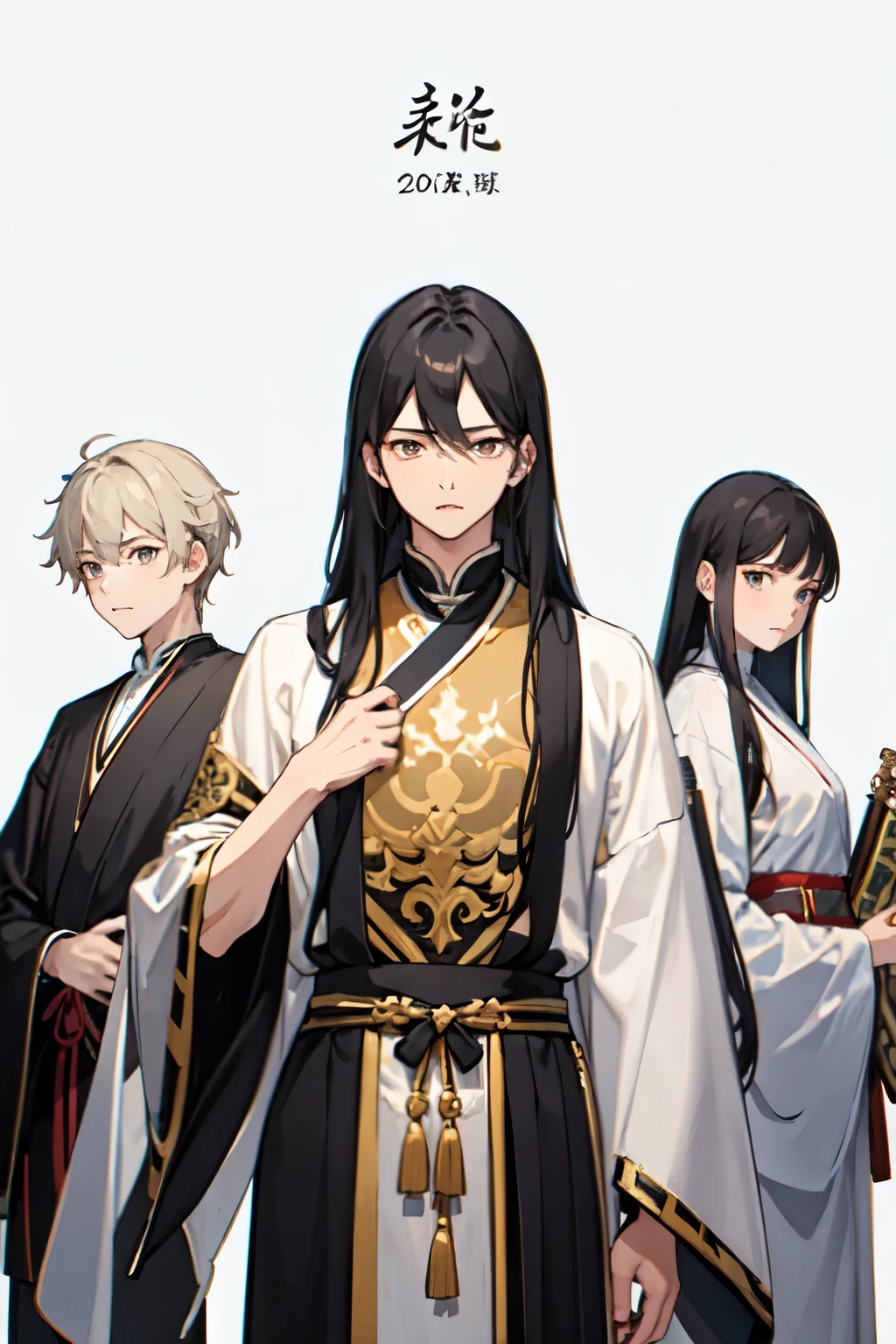 Black long hair（antiquity） White Taoist robe for boys around 20 years old above the chest