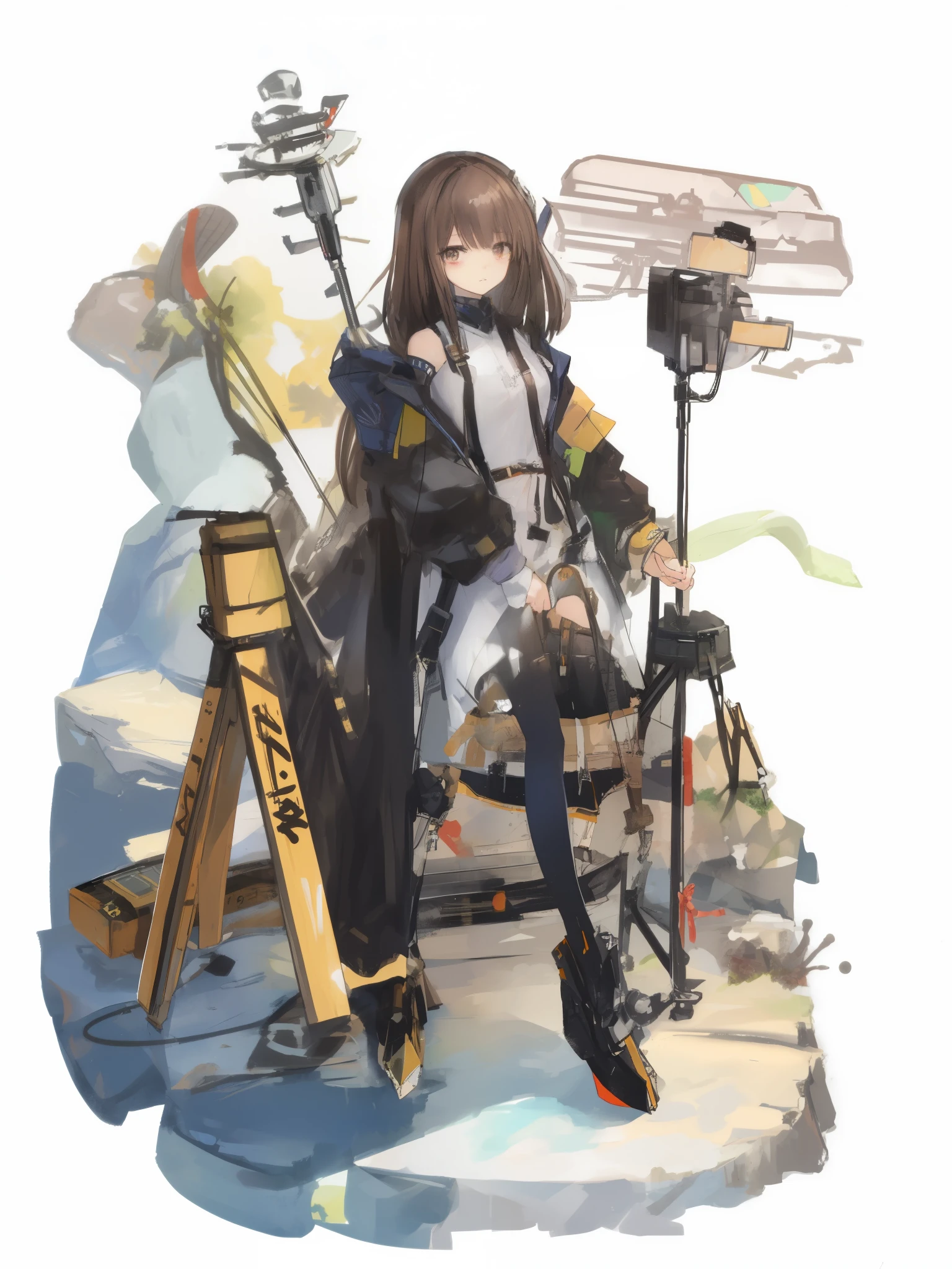 (hair swept bangs:1.3) (brown hair:1.3), anime girl sitting on a chair with a camera and a camera, mecha anthropomorphic penguin, mechanized valkyrie girl, from girls frontline, mechanized soldier girl, mecha asthetic, kantai collection style, fine details. girls frontline, girls frontline style, like lady mechanika, from arknights, anime manga robot!! anime girl, girls frontline cg