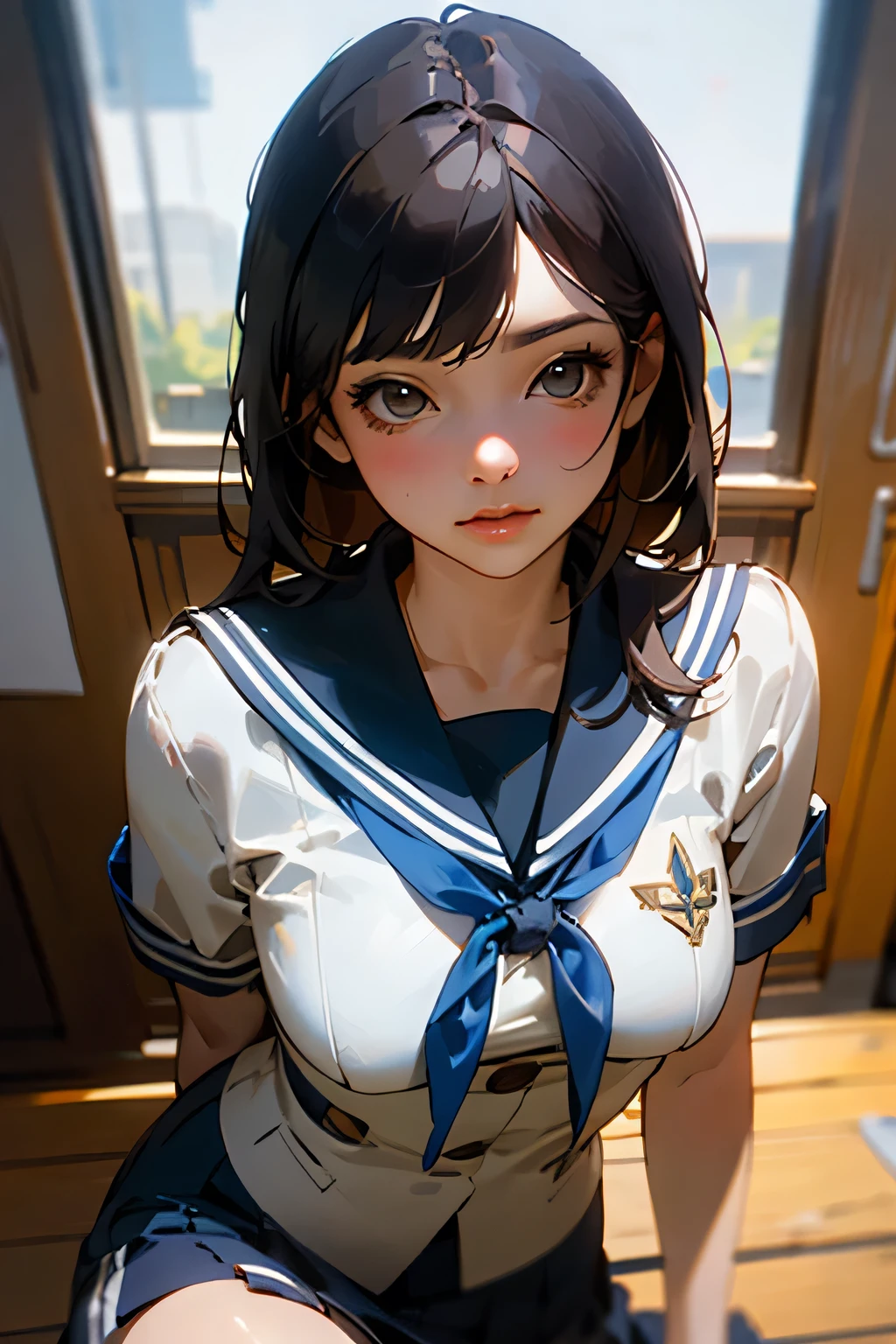 1 girl, alone, Masterpiece, the best_quality, photography, looking at camera,sexy style,Student uniform,realistic