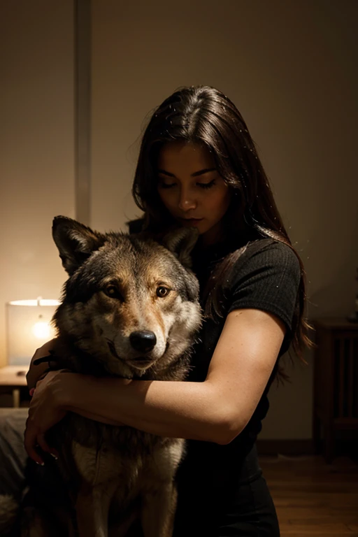 a woman and a wolf