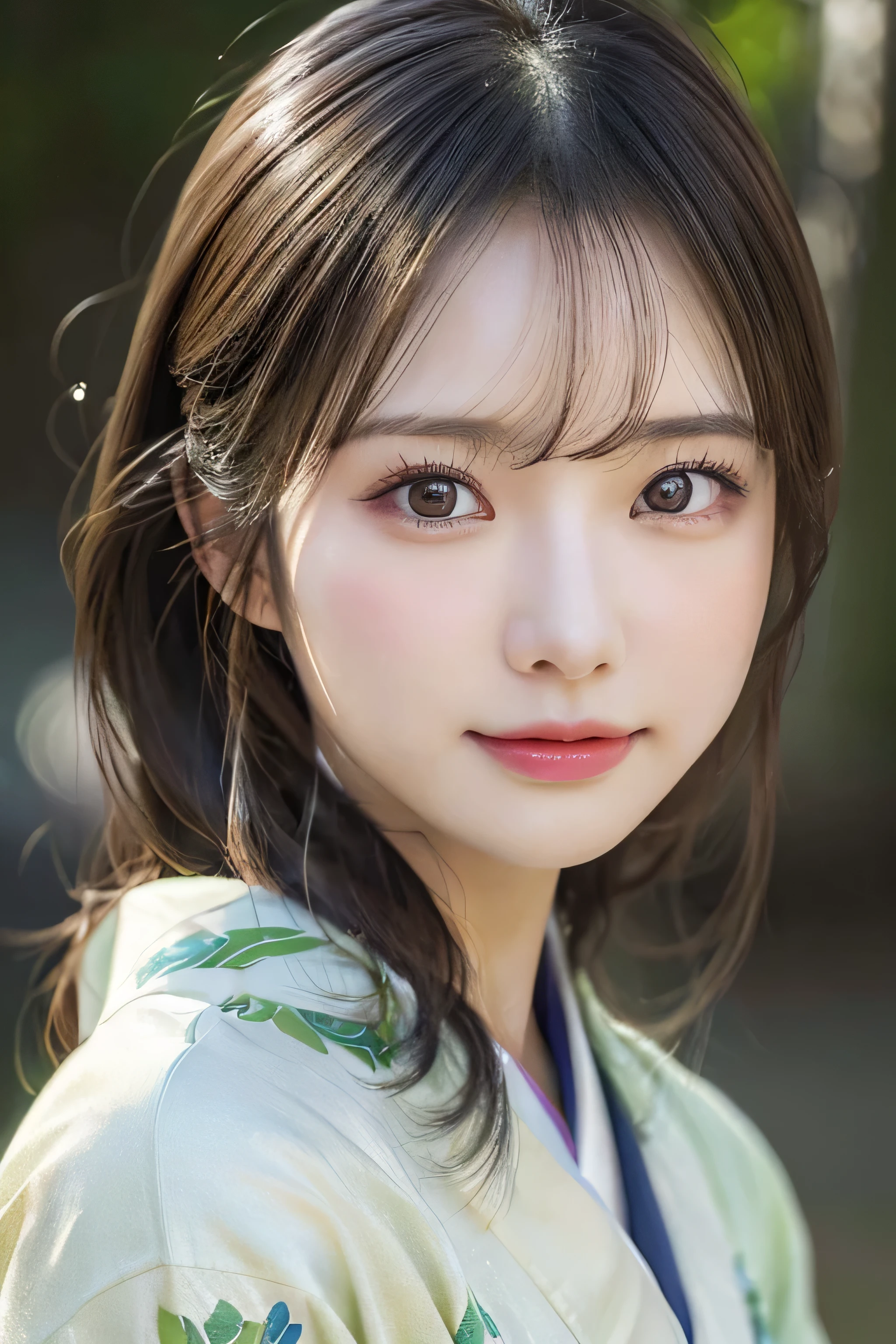 (Kimono)、((35 year old))、randome pose、(top-quality,masterpiece:1.3,超A high resolution,),(ultra-detailliert,Caustics),(Photorealsitic:1.4,RAW shooting,)Ultra-realistic capture,A highly detailed,High resolution 16K human skin closeup、 Skin texture is natural、、The skin looks healthy with an even tone、 Use natural light and color,1 girl,japanes,,kawaii,A dark-haired,Middle hair,,smil,,(depth of fields、chromatic abberation、、Wide range of lighting、Natural Shading、)、