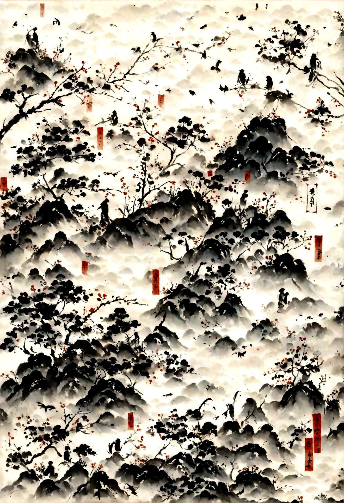 There is a picture of insects and grass on a white background, traditional chinese Ink Painting, traditional Chinese painting,chinese Ink Painting,中traditional Chinese painting风格, Ink Painting ) ) ) ), Chinese style