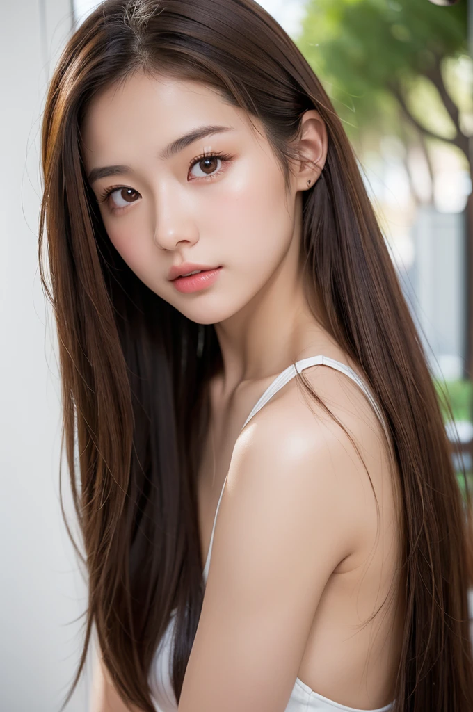 (High resolution:1.3)、(16k、Photorealistic、RAW Photos、Highest quality:1.4)、Japanese、(One Girl)、Beautiful Face、(Bright Face)、(Brown Hair、Long Hair:1.3、straight:1.3)、(Brown eyes 1.3)、Beautiful hairstyle、Realistic eyes、Beautifully detailed eyes、(Realistic Skin)、Beautiful Skin、Charm、超High resolution、Surreal、High detail、Golden Ratio、Highly detailed cute girl、(20-year-old)