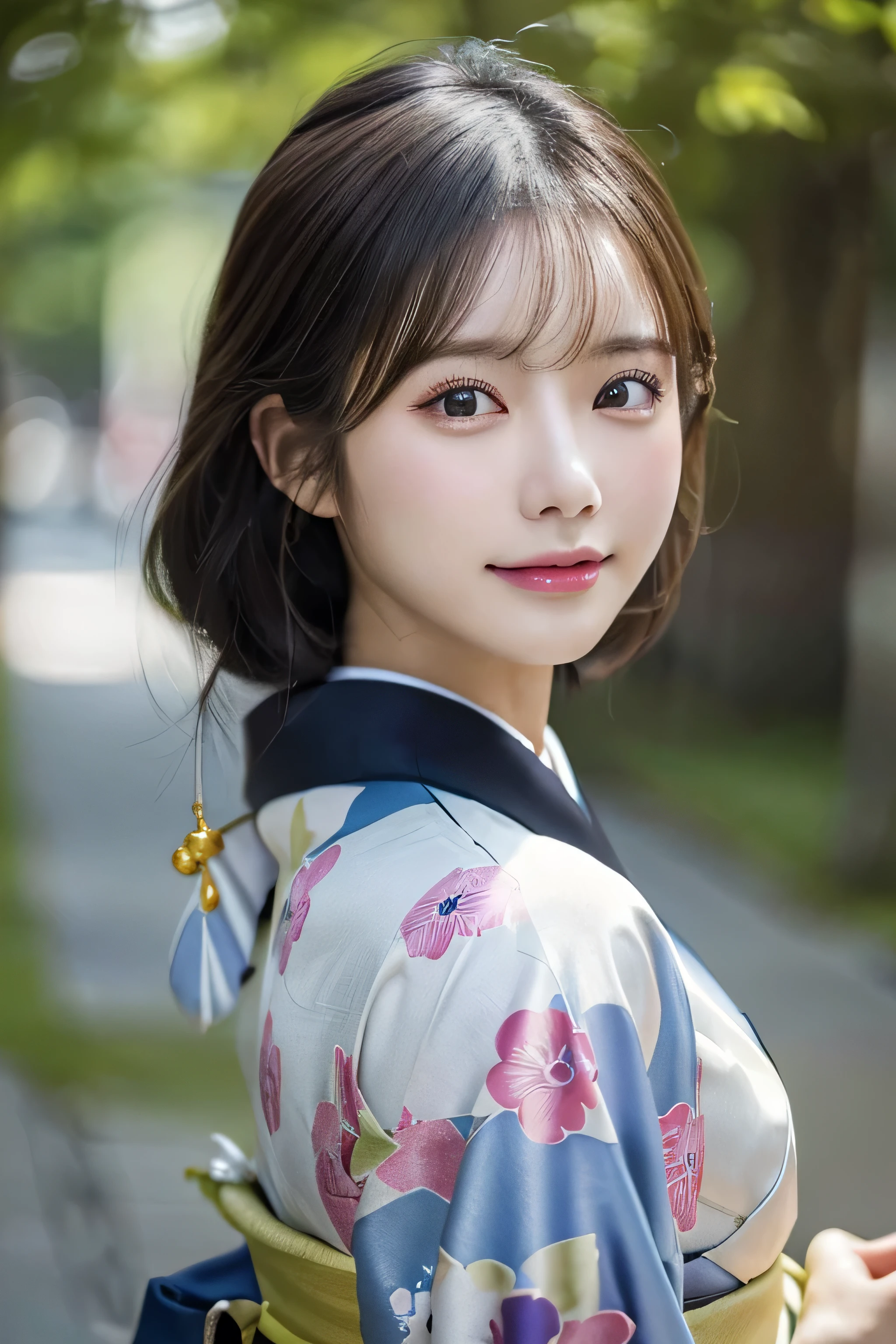 (Kimono)、((35 year old))、randome pose、(top-quality,masterpiece:1.3,超A high resolution,),(ultra-detailliert,Caustics),(Photorealsitic:1.4,RAW shooting,)Ultra-realistic capture,A highly detailed,High resolution 16K human skin closeup、 Skin texture is natural、、The skin looks healthy with an even tone、 Use natural light and color,1 girl,japanes,,kawaii,A dark-haired,Middle hair,,smil,,(depth of fields、chromatic abberation、、Wide range of lighting、Natural Shading、)、