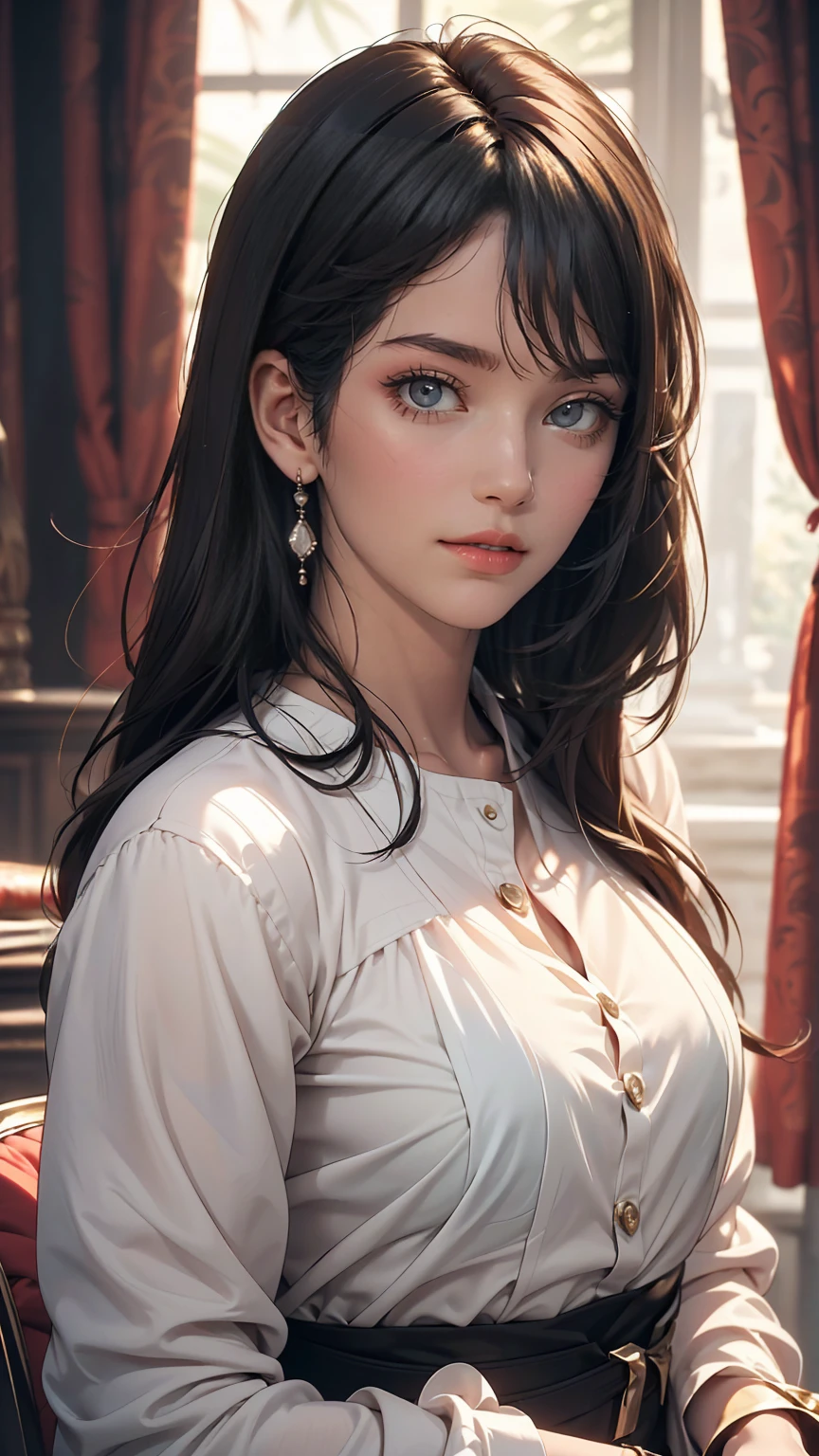 highest quality、masterpiece、Ultra-high resolution、A 23-year-old Caucasian woman of unparalleled beauty.、Brown eyes、Brunette、Straight hair、Wear a ribbon、Slim yet well-proportioned body、The sun is shining from above、Photorealistic images、8K quality、I don'I don't want my head to disappear from the screen..、She is wearing an ankle-length cheongsam with Chinese patterns..、It has a slit、She holds a Chinese fan over her mouth..、smile、I'In the middle of the city stairs、Wearing high heels、I'In the alley of the old town、smile