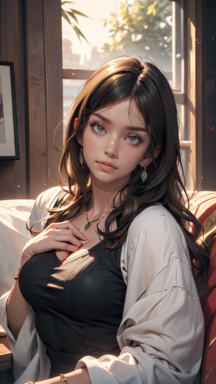((最high quality, 8k, masterpiece: 1.3, Ultra HD, high quality, 最high quality, High resolution, realism)) 、that&#39;Cleopatra、Inside an ancient Egyptian palace、Using her body to seduce Julius Caesar of Rome