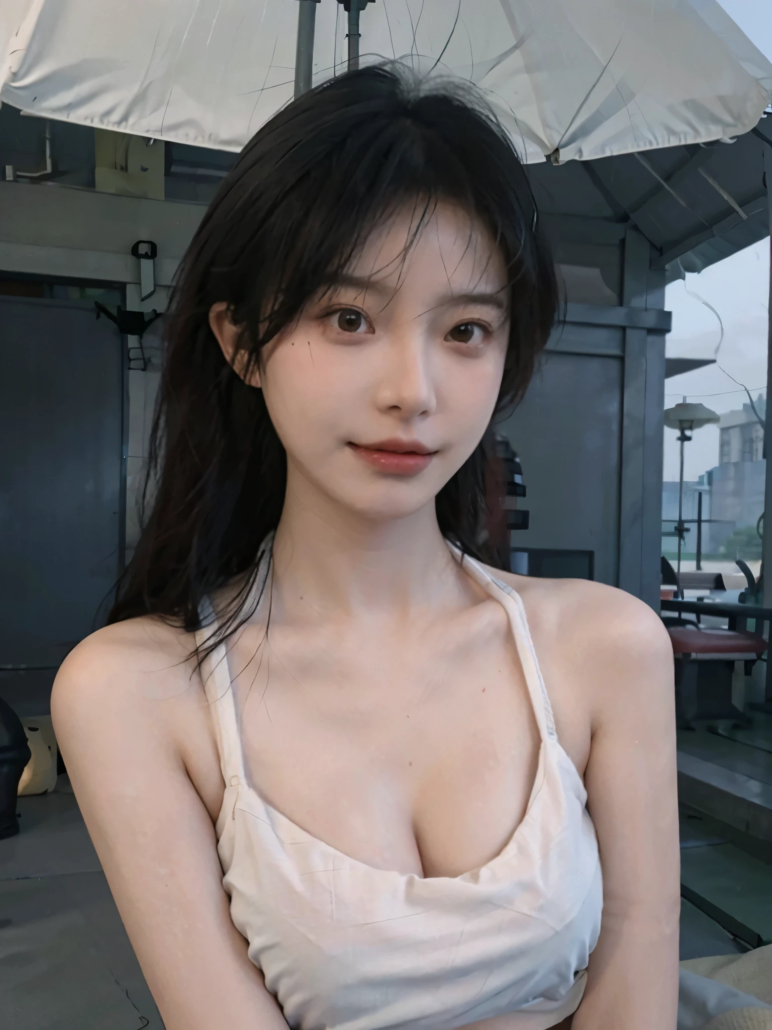best qualtiy, Ultra-high resolution, (realisticlying:1.4), one-girl, A pair of clear and moving peach blossom eyes,Royal Sister,(full bodyesbian:1.2)a sense of atmosphere,a beauty girl, ssmile,sea beach,(full bodyesbian:1.2) looking at viewert, closeup cleavage ,(Photorealistic:1.4),1girll,Sexy,(Bikini:1.2),(Bra:1.2),(Large of breast:1.3),(Upper body:1.4),(Wet body),(:1.2)