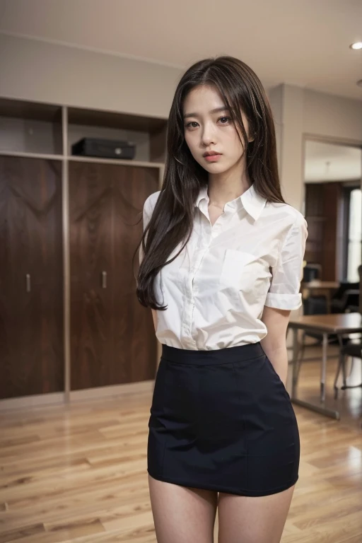 romantic student, Two female students in school uniforms, Female couple, tall and sexy, beautiful, Alumni, classmate， ((Hands behind back：1.5)),