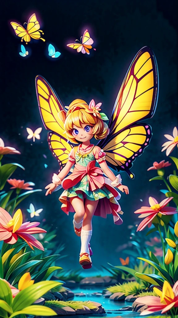 Create a picture of a butterfly monster.. The body is transparent and can be seen through. The image is sharp and detailed., with beautiful colors.. With arms, leg, eyes, mouth, พื้นหลังสีlegว
