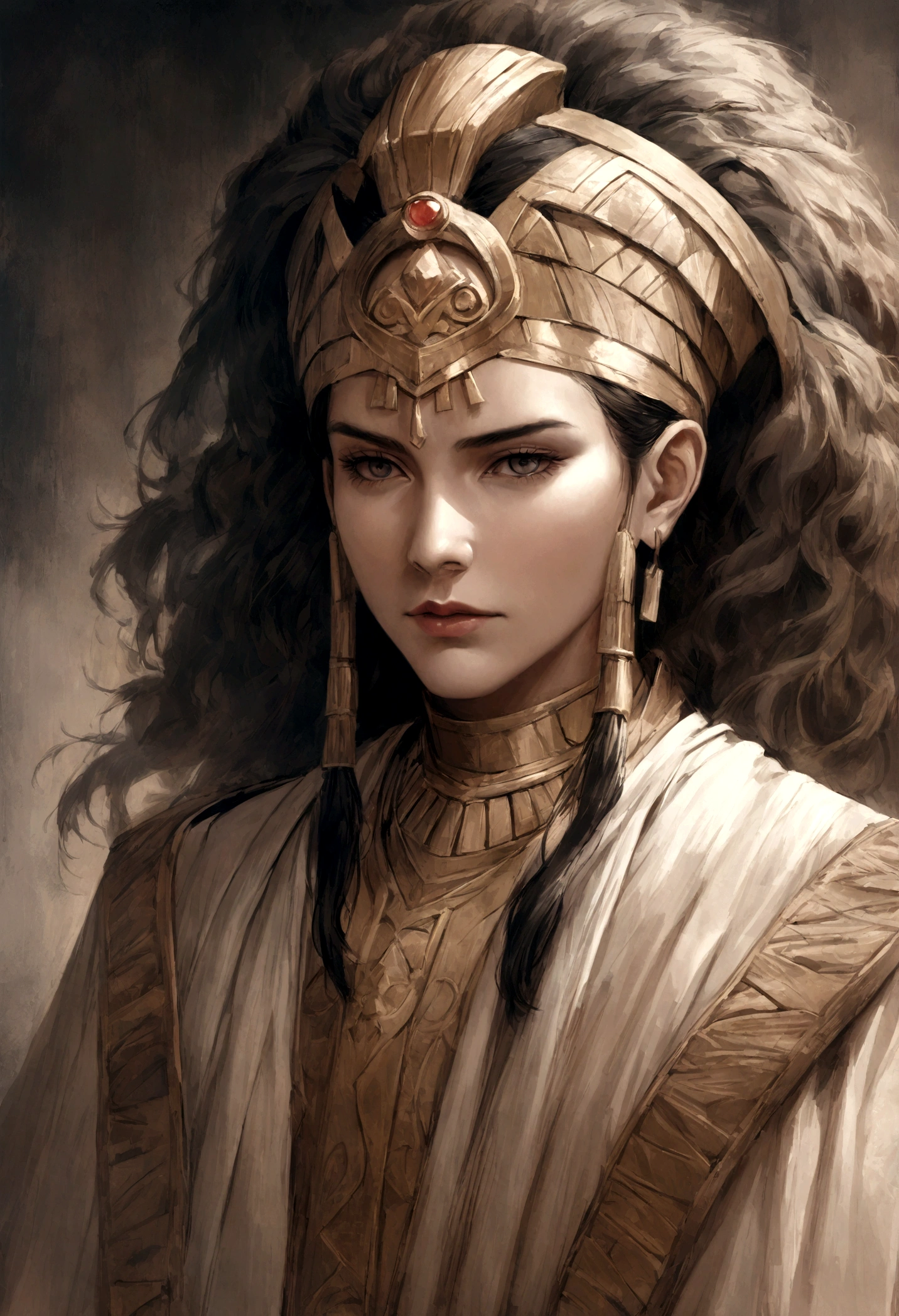 a mountain atigo egypt,realistic portrait style,subtle color palette,vibrant background,natural textures,deep shadows,subtle highlights,historical accuracy,meticulous attention to detail,emotional depth and intensity,authentic representation,thought-provoking,spiritual atmosphere,a sense of Ancient Wisdom, Profound Impact