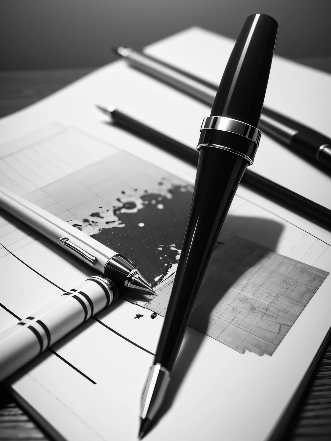 a pen, 3d, black and white,