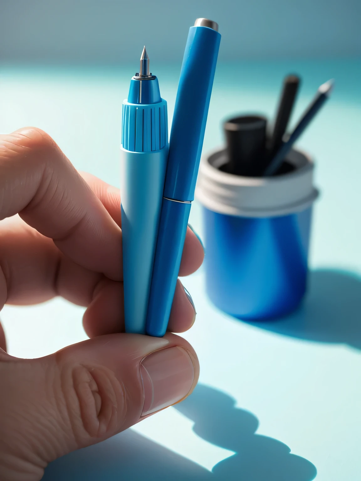 a cyan blue pen, 3d, white background