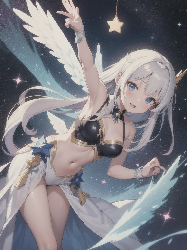 Star Fairy, Angel's wing, Gray Hair, hair band, short hair, dress, Frills, Blue eyes, blue dress,Star horn , Are standing