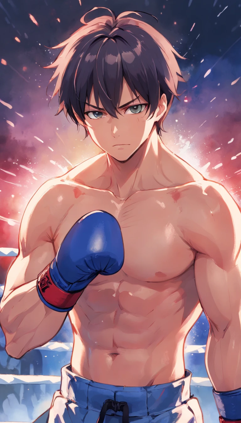 T-shirt design, Illustration watercolor, Center Art, boxing ring background, watercolor painting style, Afuro Samurai) ha、It is an independent seinen manga of Japan (doujinshi) Created by Takashi Okazaki, boxing、Boxer, 38 years old, Solo, Male Focus, Sword, grayscales, Afro hair, manly, Fierceing, facial scar, Upper body, Incredibly strong, Rita Rothweisse, Gothic color, mood of nervousness and fear,, Art List_milliliter, Watercolor style, InkStyle, Sketch style, Hand drawn lines , Edgeline, Ink marks, pencil lines, Vivid colors, Super realistic, Textured skin