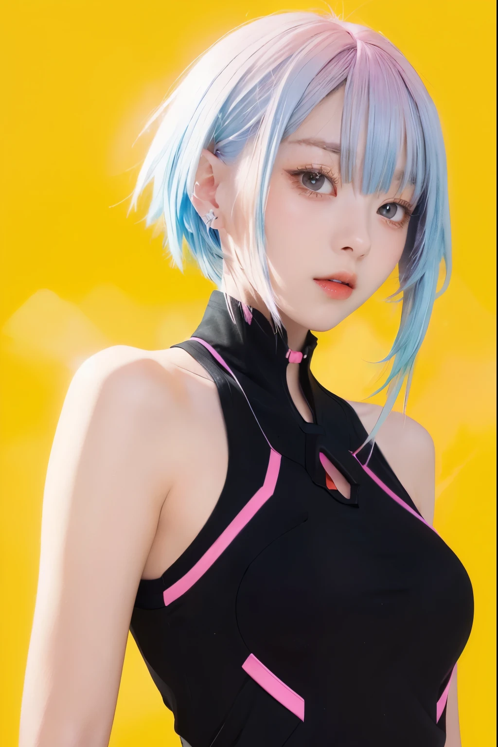 anime girl with blue hair and a black top with a pink trim, made with anime painter studio, anime styled digital art, digital anime art, anime style portrait, portrait anime space cadet girl, anime style 4 k, digital anime illustration, perfect android girl, anime style digital art, portrait anime girl, anime character portrait, portrait of an anime girl, anime style character