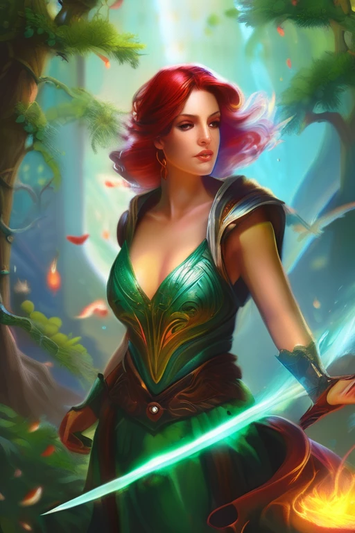 8k, ultra detalhado, master part, melhor qualidade, (extremamente detalhado), Arafed, arte dnd, scenic view, corpo inteiro, Aasimar sorceress casting a flaming spell, Aasimar, female, (Obra-prima 1.3, Detalhes intensos), female, feiticeira, Casting Flaming Spell (Obra-prima 1.3, Detalhes intensos) grandes asas angelicais, Open Blue Angelic Wings (Obra-prima 1.3, Detalhes intensos), magical fantasy background (Obra-prima 1.5, Detalhes intensos), lua, Estrelas, nuvem, vestindo manto verde,, Capa verde escura, flowing robe (Obra-prima 1.3, Detalhes intensos), Botas de salto alto (Obra-prima 1.3, Detalhes intensos), armado com pessoal, red hair, olhos verdes, olhos intensos, Feminino, Face Ultra Detalhada, (Obra-prima 1.5, melhor qualidade), anatomicamente correto (Obra-prima 1.3, Detalhes intensos), face determinada, Luz Divina, Cinematic lighting, luz suave, silhueta, fotorrealismo, scenic view (Obra-prima 1.3, Detalhes intensos) , Wide-Angle, Ultra-Grande Angular, 8k, Altas, melhor qualidade, Detalhes altos