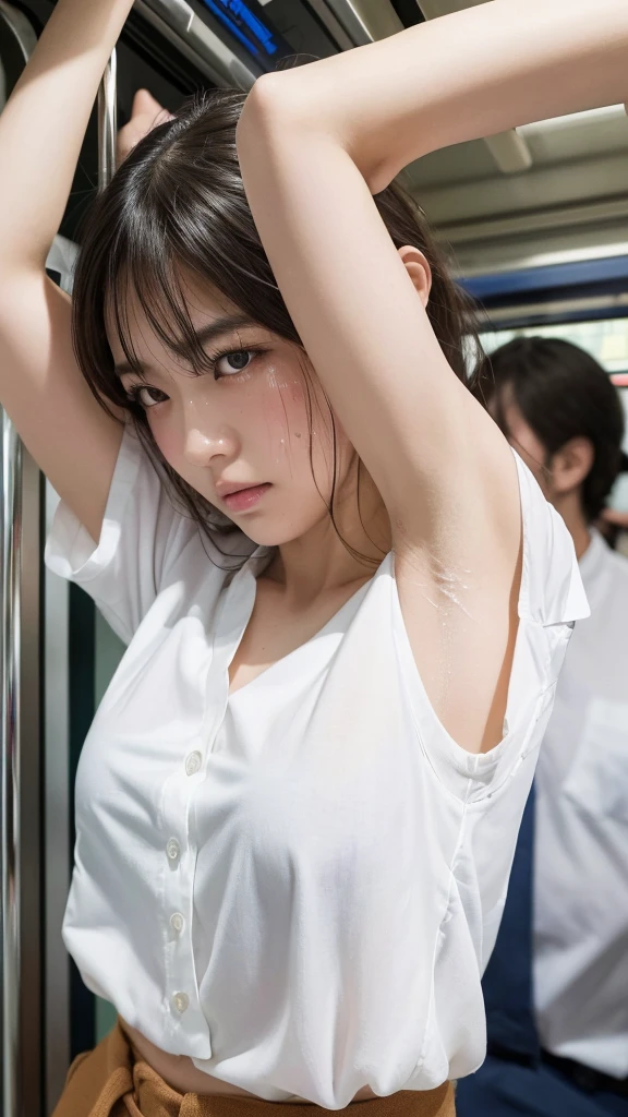 Japan人.Japan.girl.10th Generation.Primary school students.Crowded train.summer.Sweaty.Armpit sweat.Small breasts.Wear glasses.Long Hair.((fellatio))