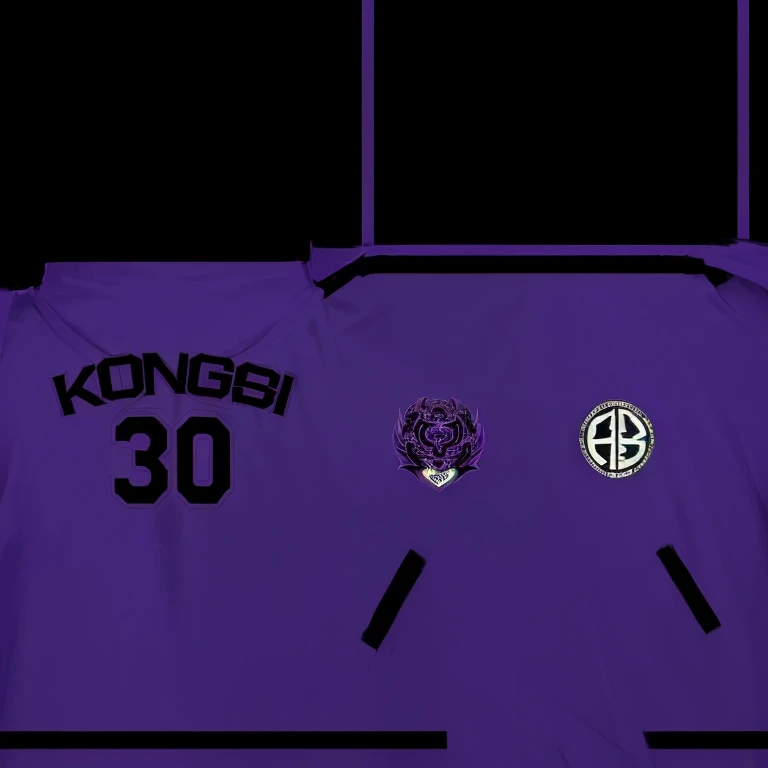 a close up of a purple soccer jersey with a black and white logo, inspired by Gong Kai, inspired by Kanō Hōgai, inspired by Kaigetsudō Anchi, oni, conceptual, purple and black, purple and black color scheme, hongbsws, Inspired by Kōno Michisei, “hockey team logo, kusanagi