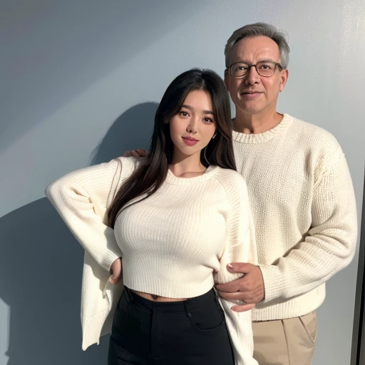 Big breasted girl in knit and her dad